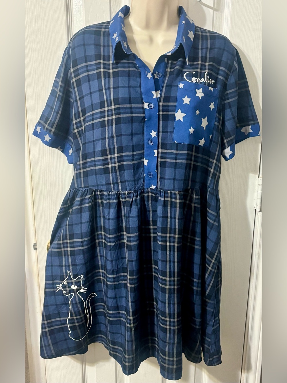 Coraline Plaid Star Babydoll Dress w/pockets